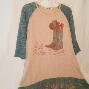 EUC Southern Grace Teal Lace Blouse Top